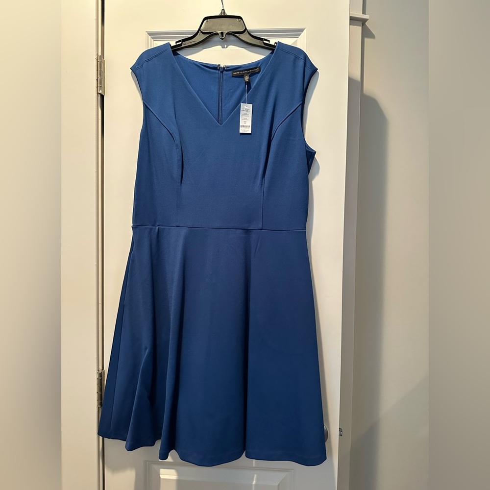 NWT WHBM Fit and Flare Ponte Dress Dark Quartz Blue